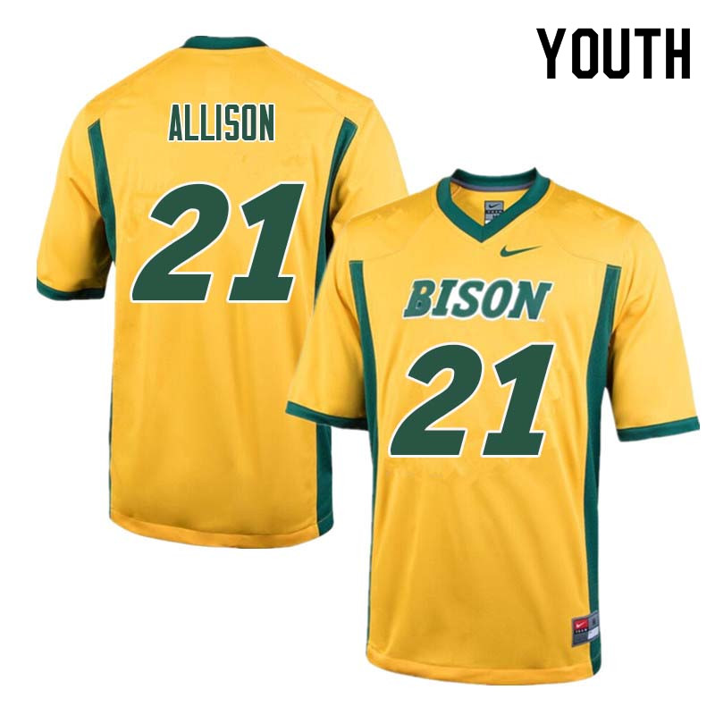 Youth #21 Jalen Allison North Dakota State Bison College Football Jerseys Sale-Yellow - Click Image to Close